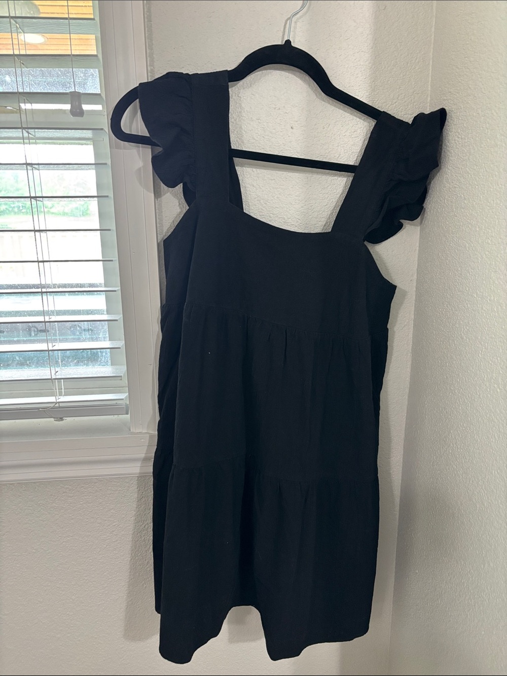 SHEIN Black Ruffle Sleeve Tiered Mini Dress